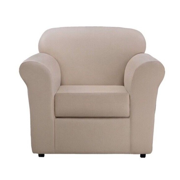 Sure Fit heavy Stretch Leather 2-Pc arm Chair Slipcover washable pebbled ivory - Picture 1 of 4